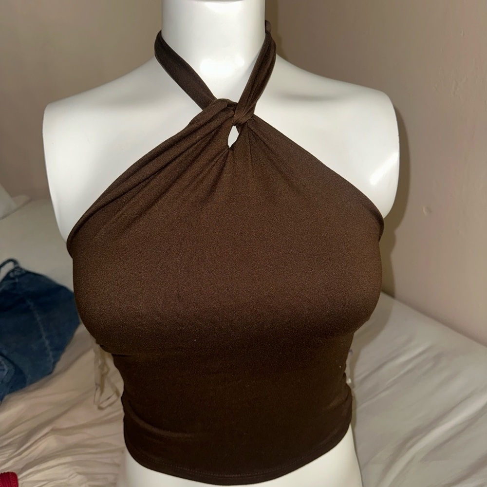 Brown Halter Neck Women's Top